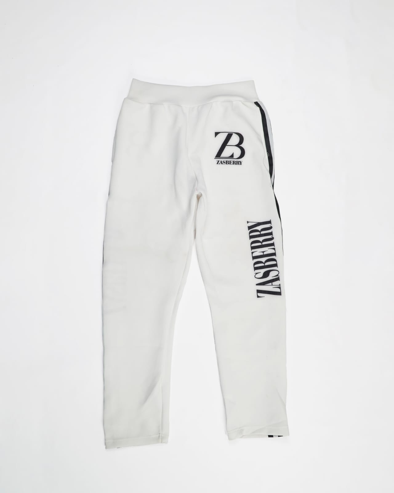 Zasberry White Hoodie Pant With Black Logo
