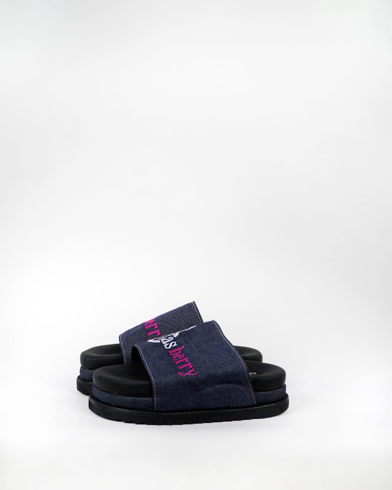 Zasberry Women Jeans Wedge Slide With Logo Embroidery