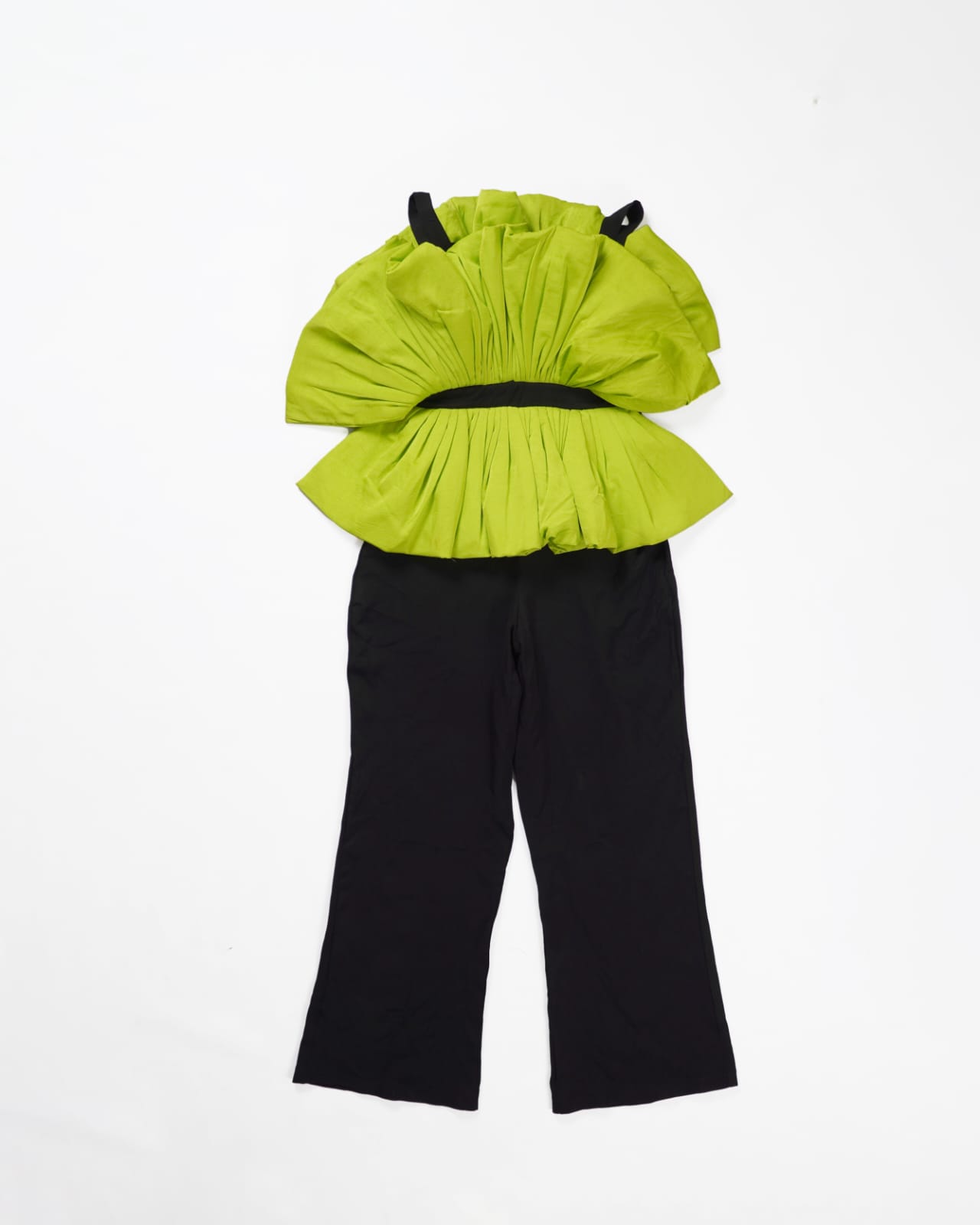 Zasberry Luxury Black Stnthetic Crepe/Lemon Green Silk Jumpsuits