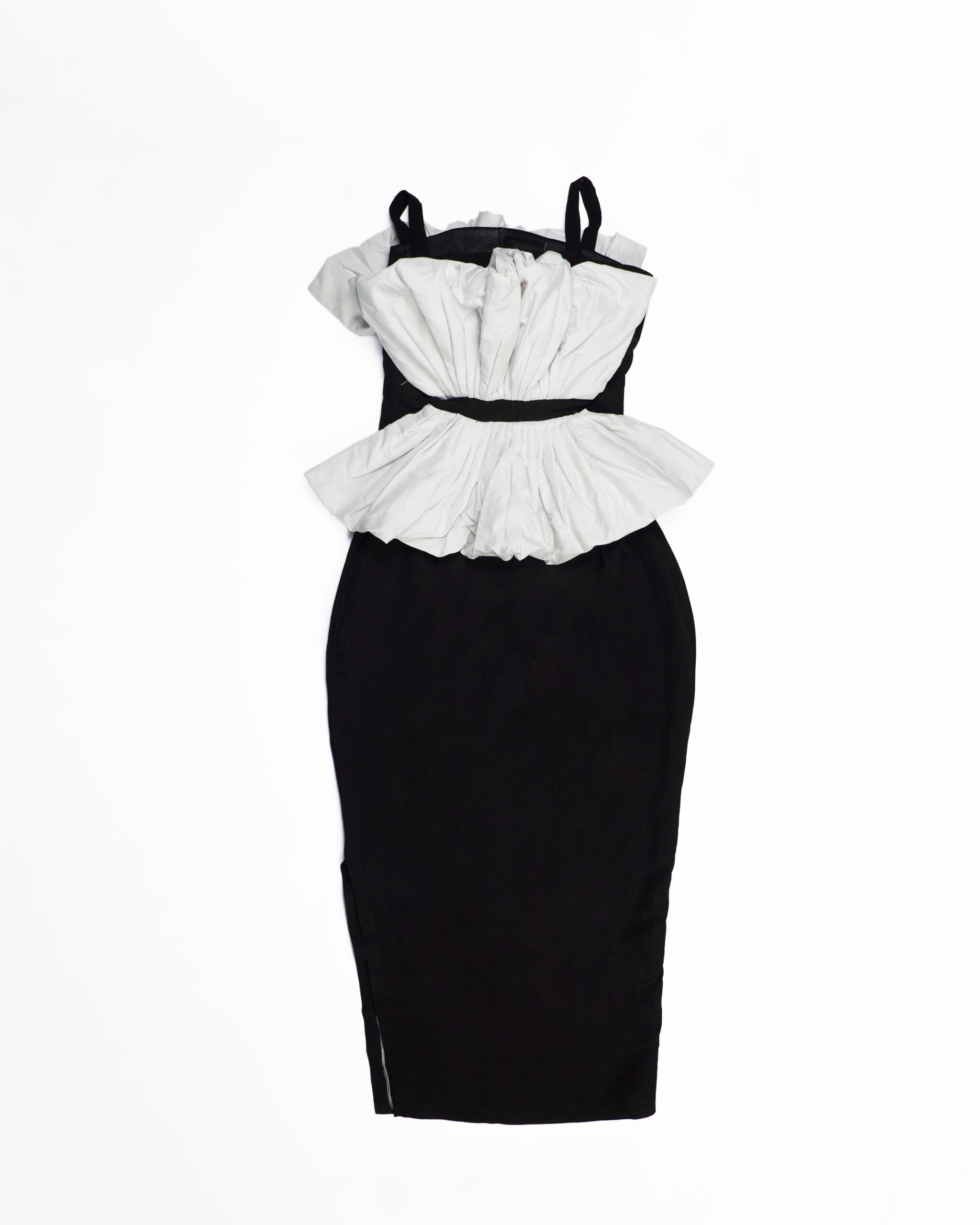 Luxury Black Synthetic Crepe/White Silk Dress