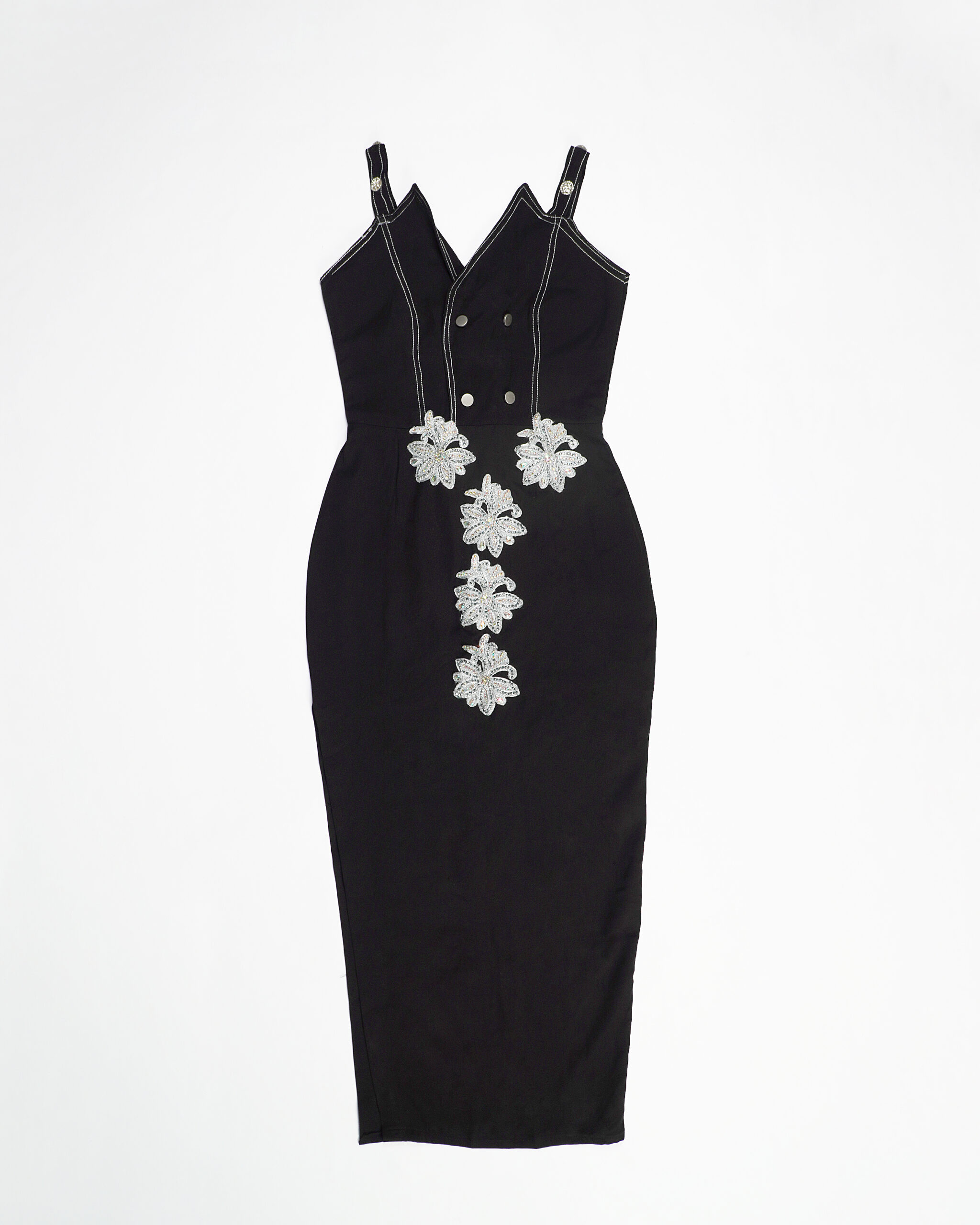 V Neck Wood/Crepe Luxury Dress