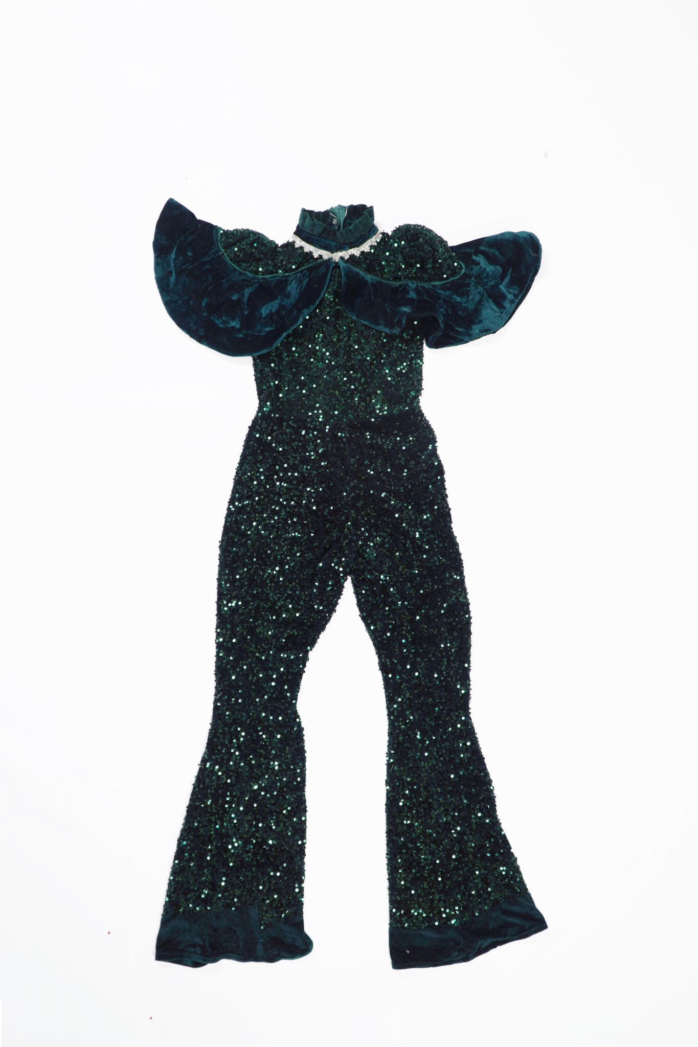 Zasberry Luxury Sequence Jumpsuit In Dark Green